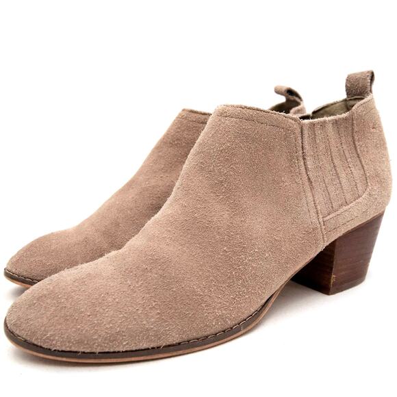 Dolce Vita Tan Suede Slip On Block Heel Jaydin Ankle Boots Booties Size 8 - Picture 1 of 12